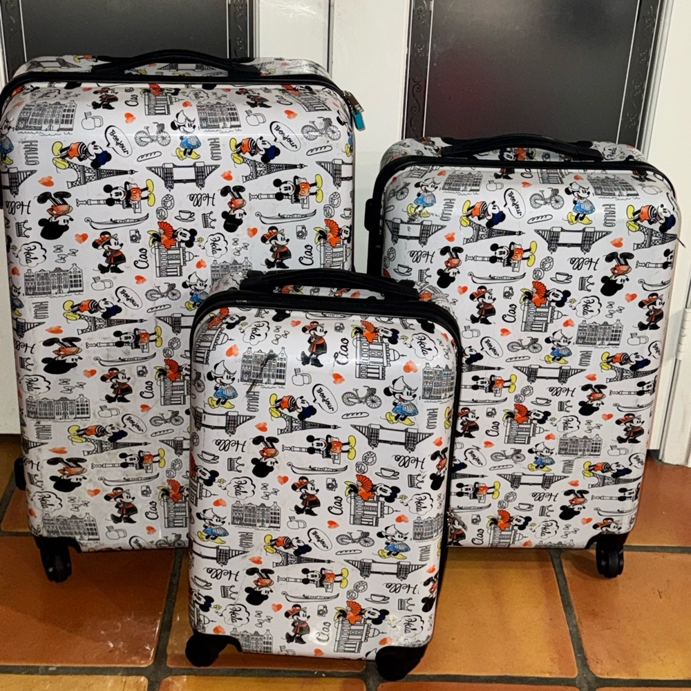 3 Pieces Disney Mickey & Minnie Mouse Europe Destination Luggage